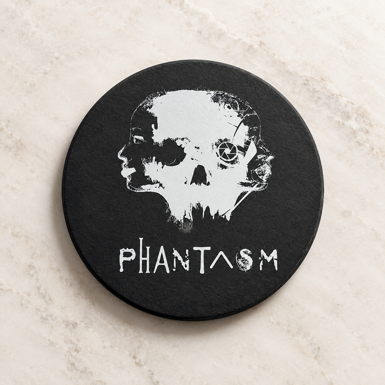 Custom business logo printed on round slate coaster