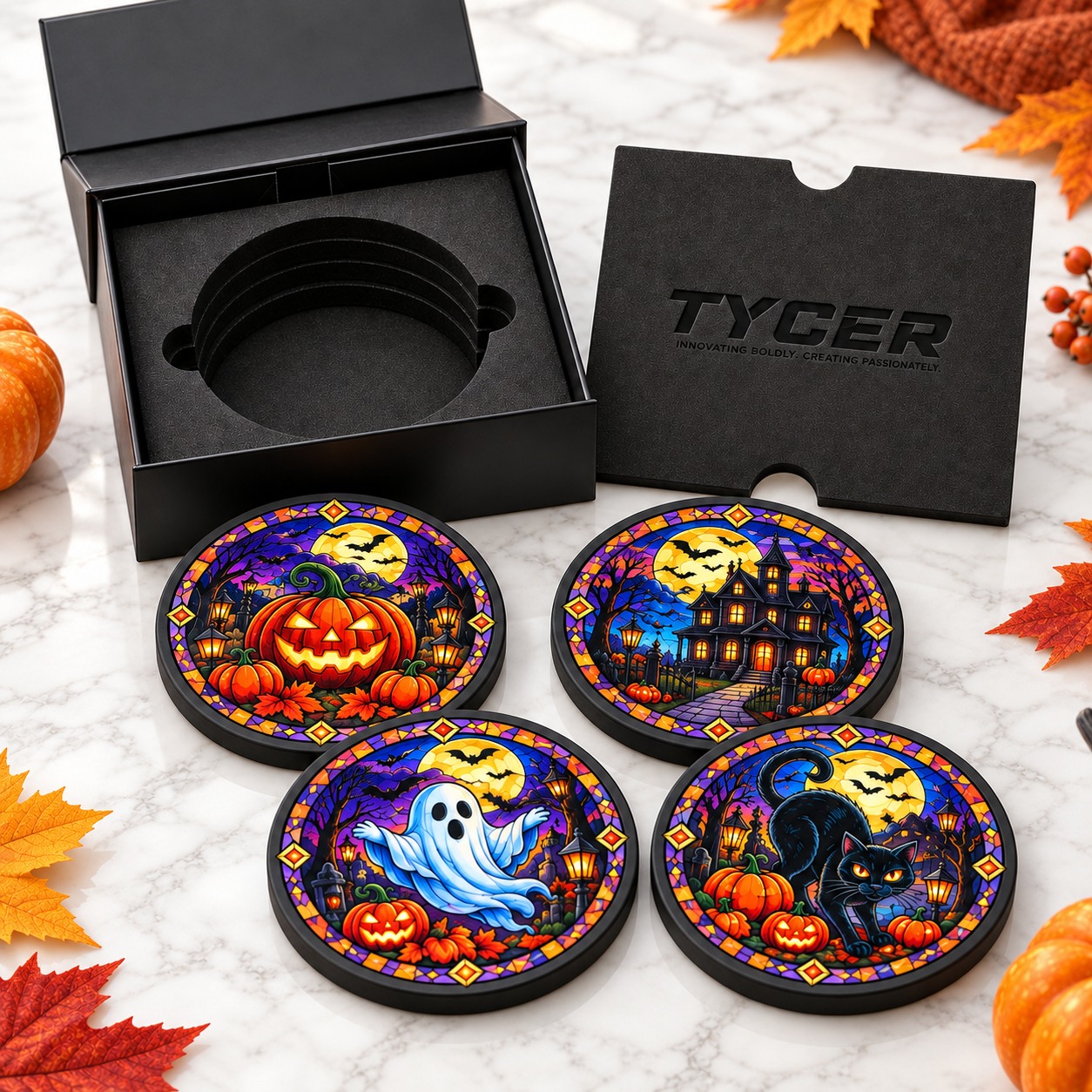 Four custom slate coasters with Premium Gift Box